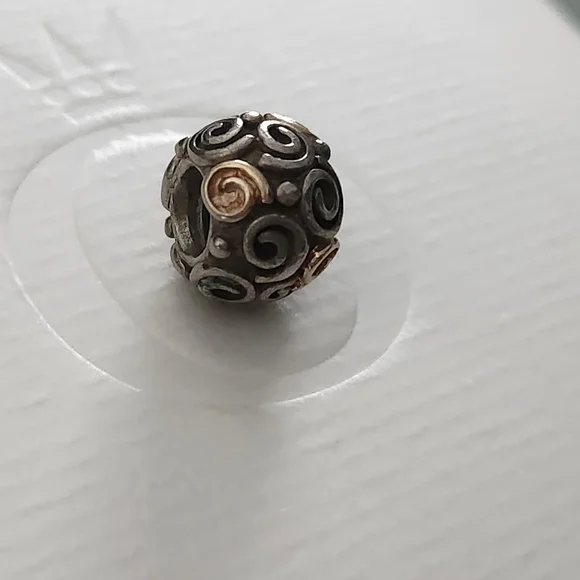 Pandora Two Tone Golden Doodle Rose Bud Charm - Picture 3 of 8